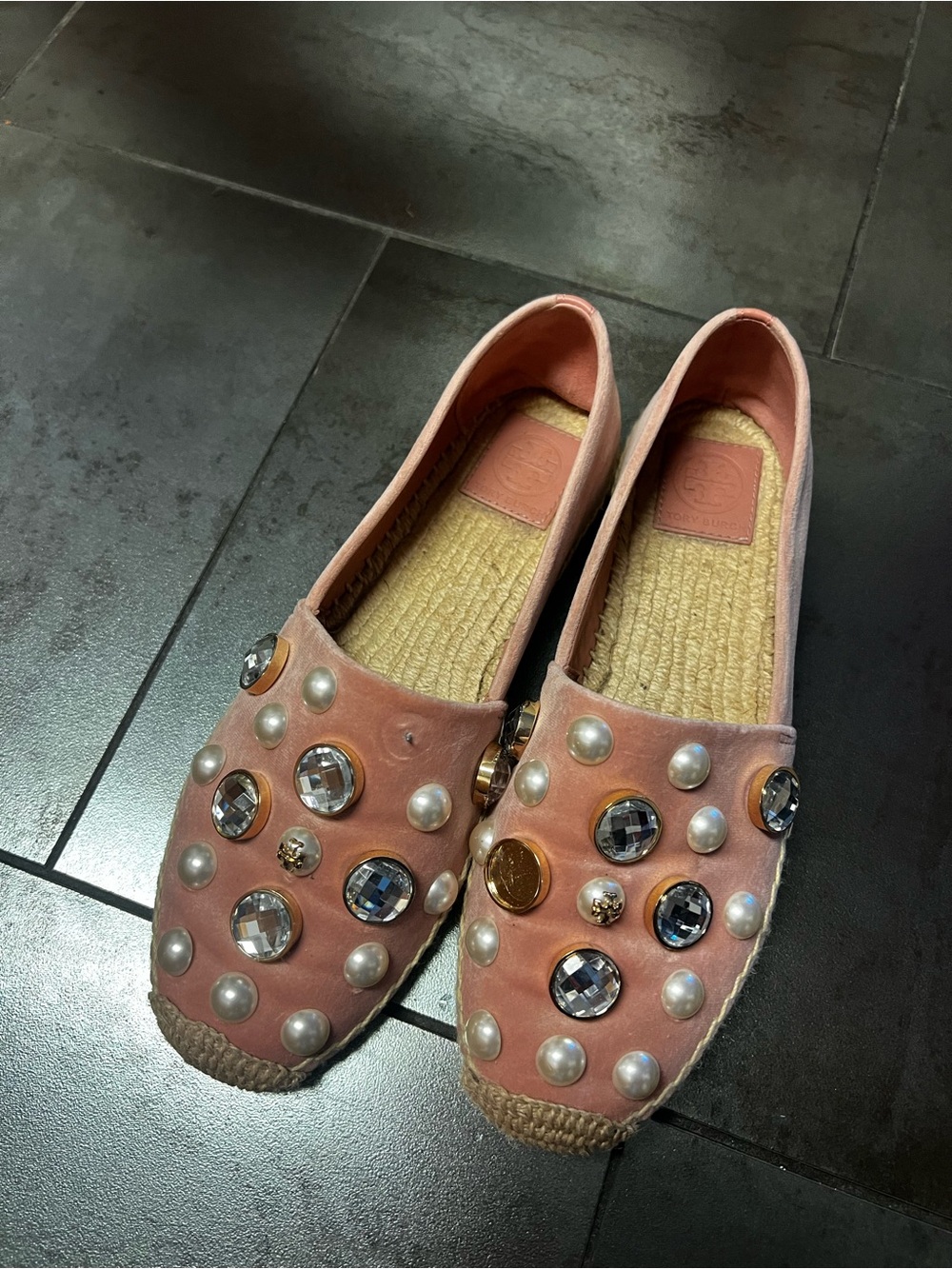 Gently Uses Tory Burch Embellished Ballet Pink Slip-On Espadrilles